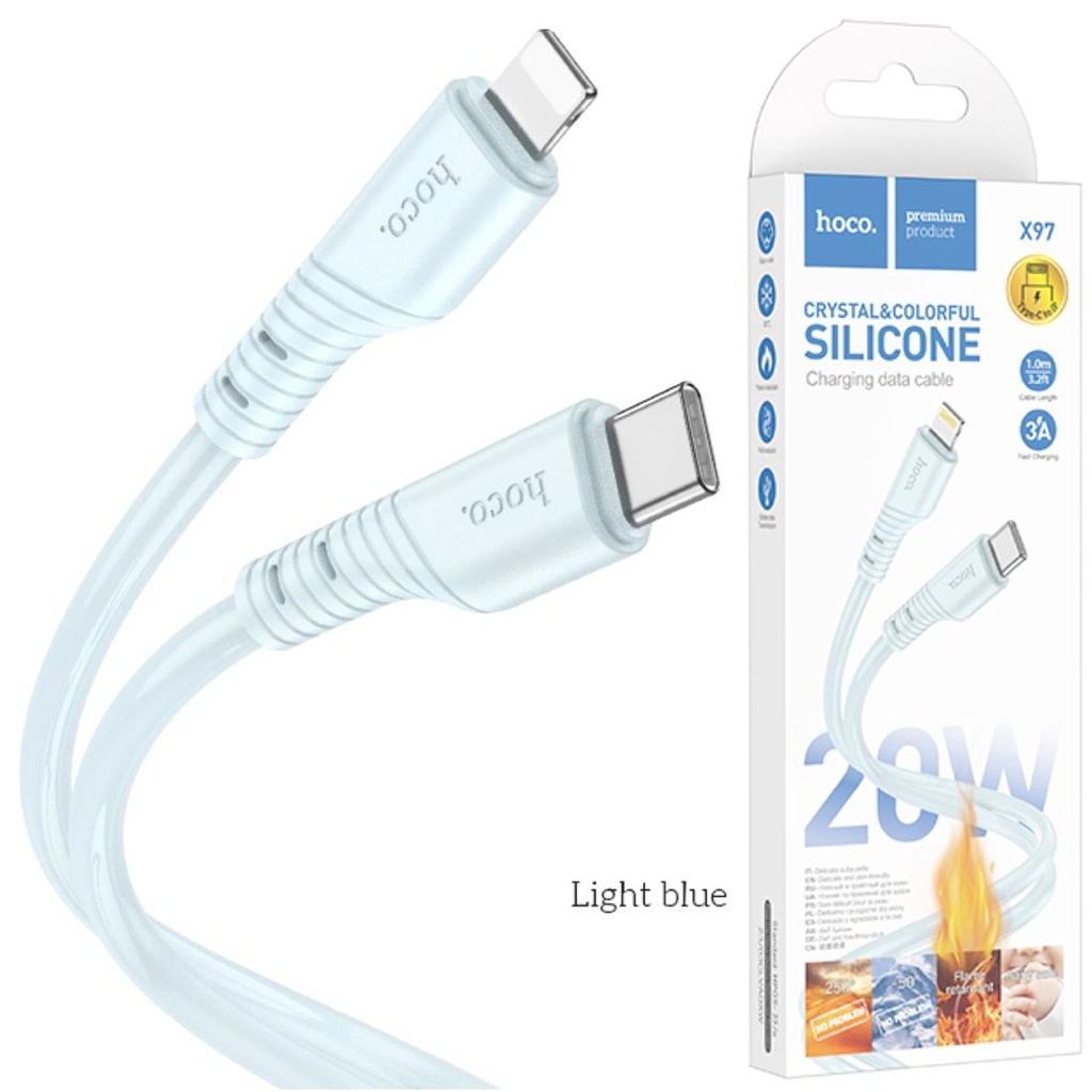 Cable USB-C a Lightning 1 metro 20W Hoco X97 Crystal  Silicona Azul