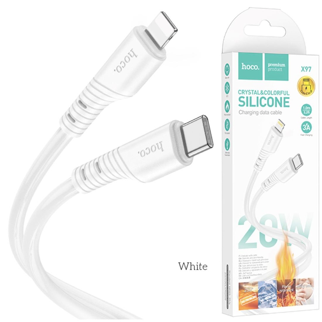 Cable USB-C a Lightning 1 metro 20W Hoco X97 Crystal Silicone Blanco