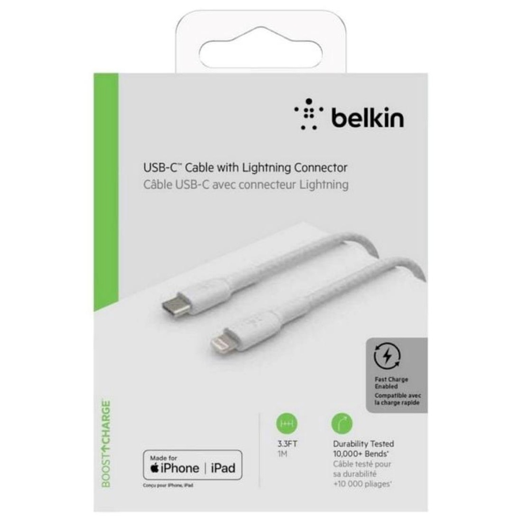 Cable USB-C a Lightning 1 metro Belkin (CAA003BT1MWH) Blanco