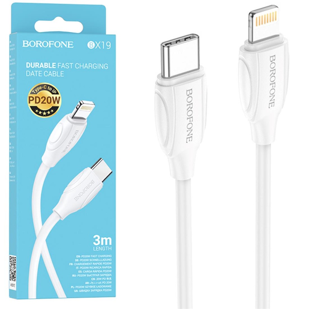 Cable USB-C a Lightning 3 metros 20W / 3Amp Borofone BX19 Blanco