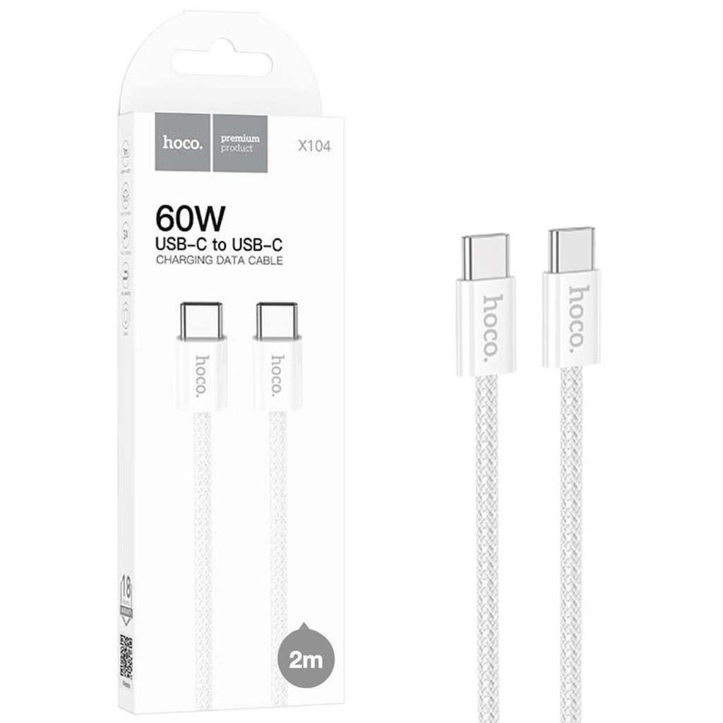 Cable USB-C a USB-C 2 Metros 60W Hoco X104 White (para iPhone 15)