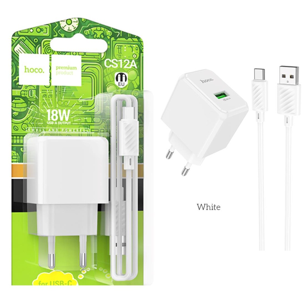 Cargador USB 18W + Cable USB a USB-C Borofone CS12A QC 3.0 Blanco