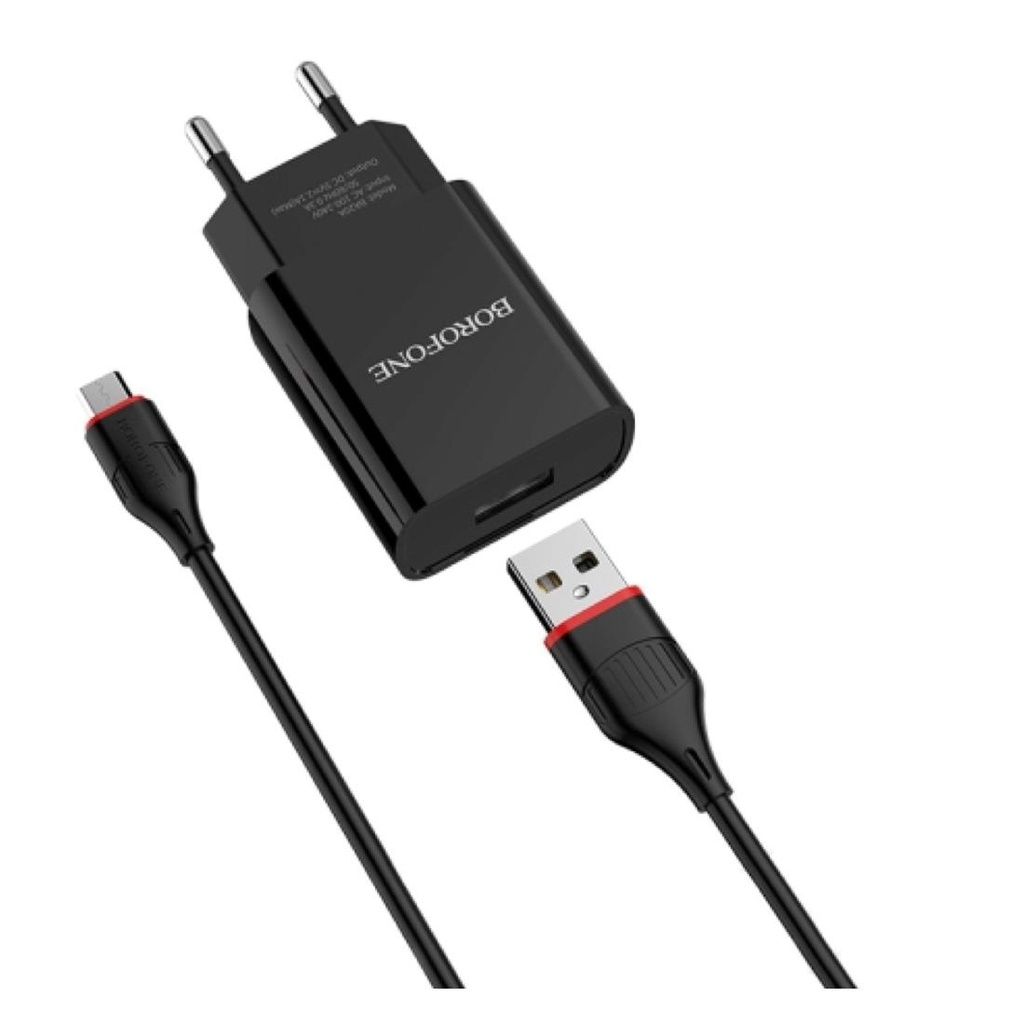 Cargador USB 2.1Amp + Cable USB a Micro BOROFONE BA20A Negro