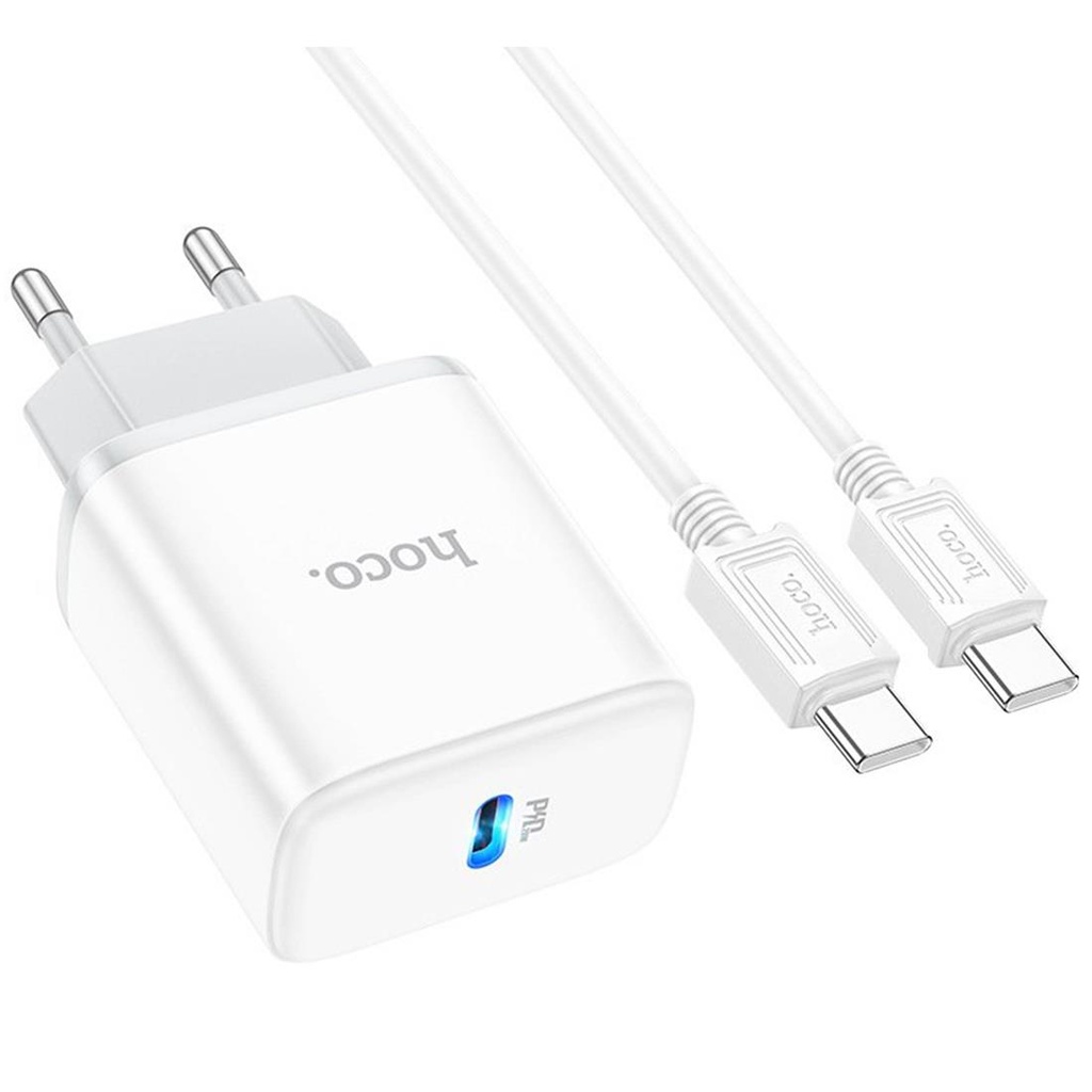 Cargador USB-C 20W+ Cable USB-C a USB-C Hoco C104A Blanco