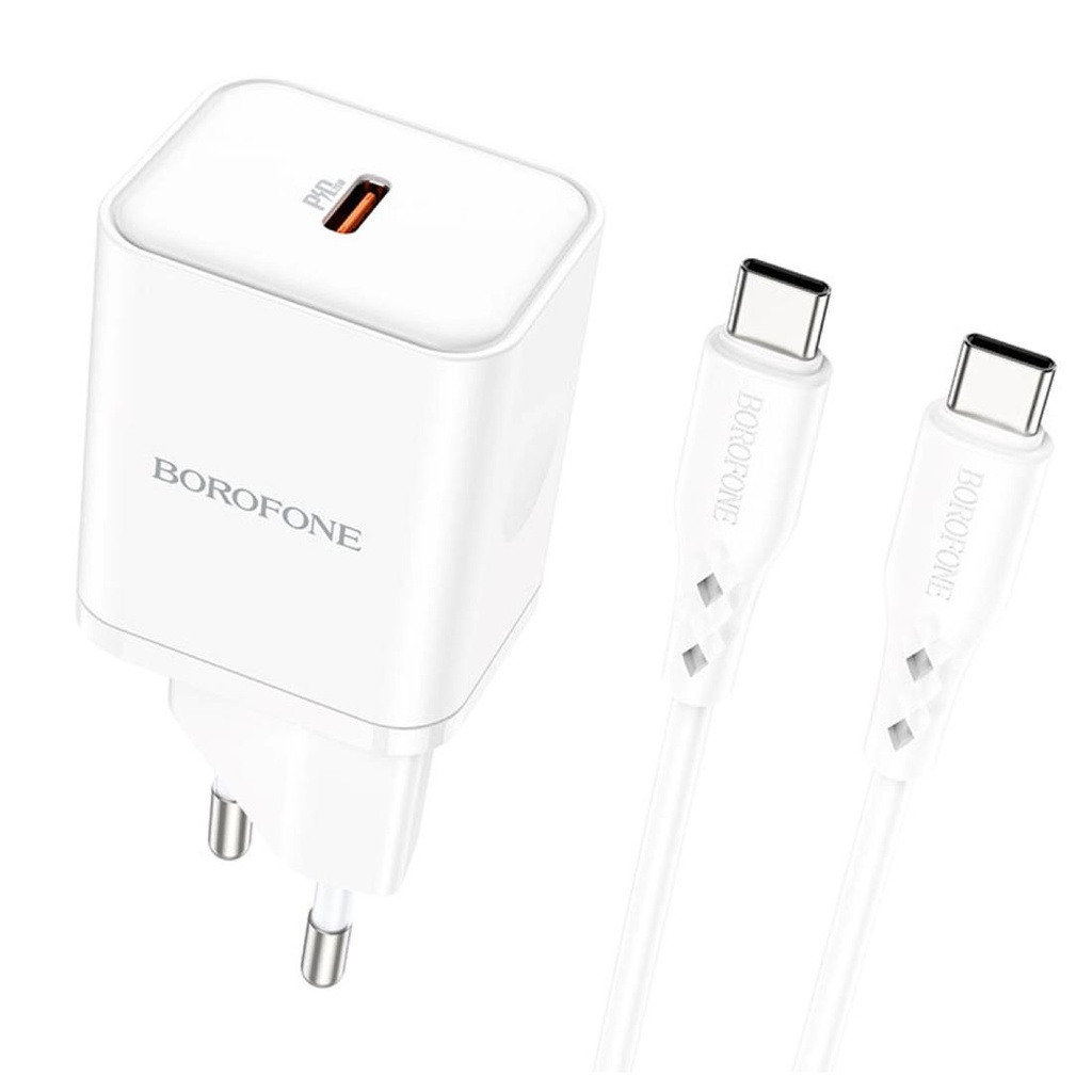 Cargador USB-C 20W+ Cable USB-C- a USB-C Borofone BN6 Blanco