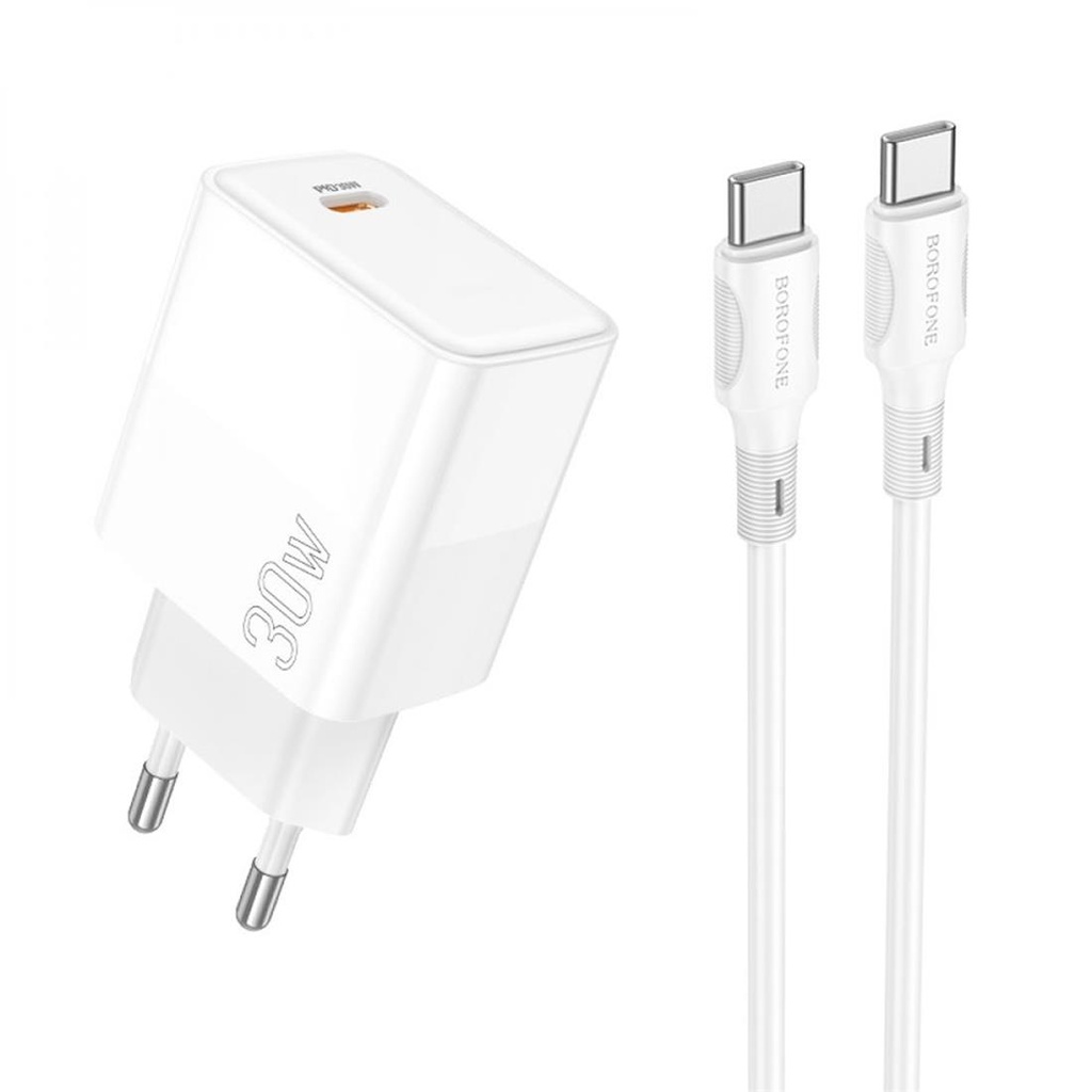 Cargador USB-C 30W+ Cable USB-C a USB-C Borofone BA77 Blanco