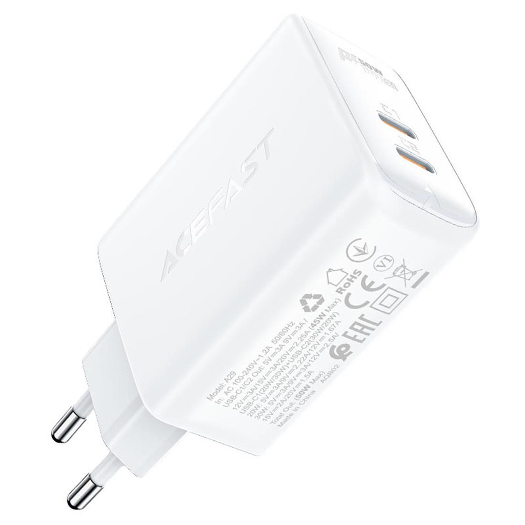 Cargador USB-C 50W Acefast A29 Blanco