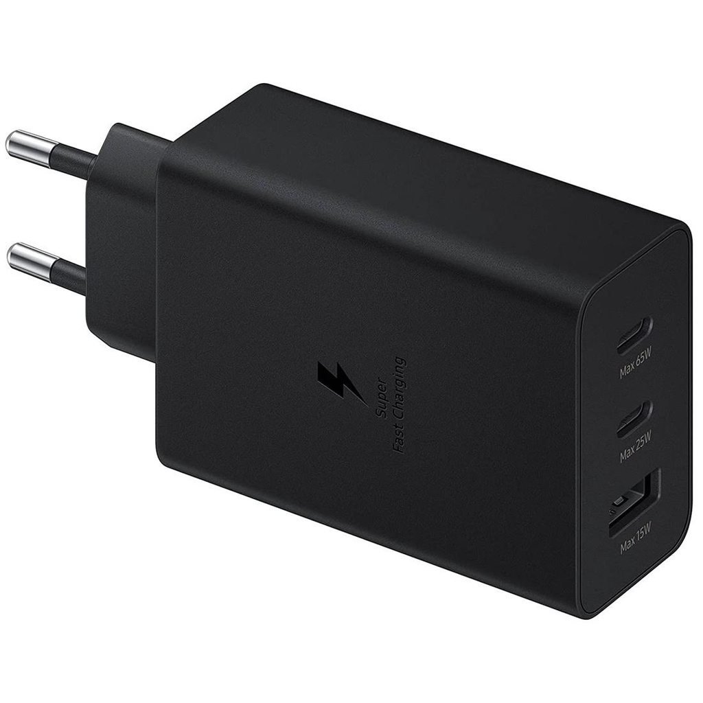 Cargador USB-C X2 + USB Trio Carga Rápida 65W Samsung (EP-T6530NBEGEU) Negro