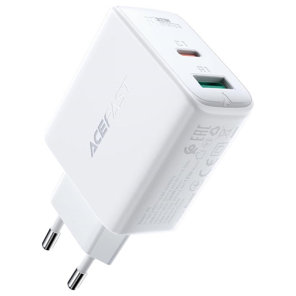 Cargador USB-C y USB 32W Acefast A5 Blanco