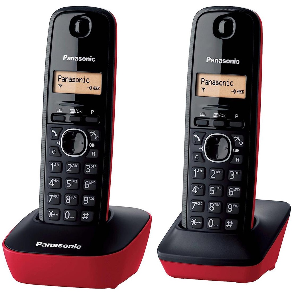 Panasonic KX-TG1612 Teléfono Inalámbrico DUO Negro/Rojo