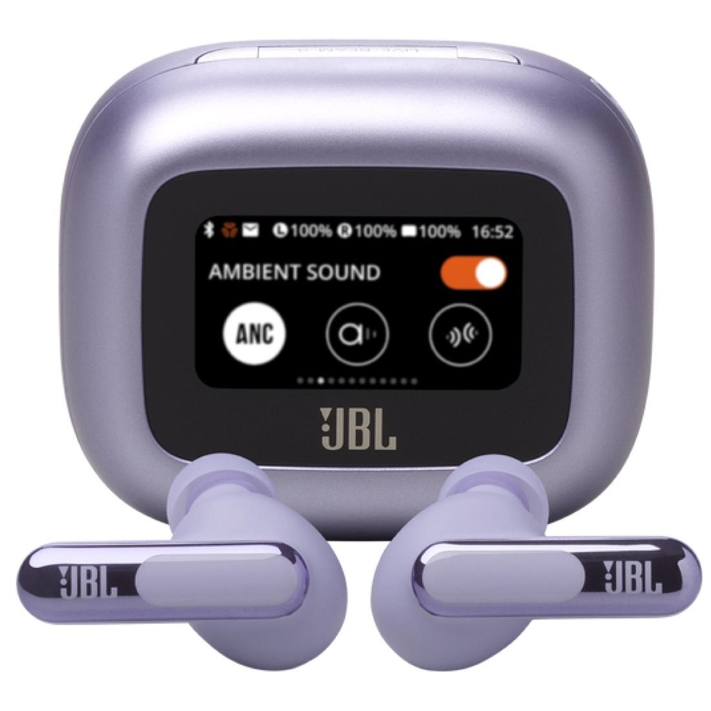 JBL Live Beam 3 Auricular Bluetooth con Cancelación de Ruido y pantalla Púrpura