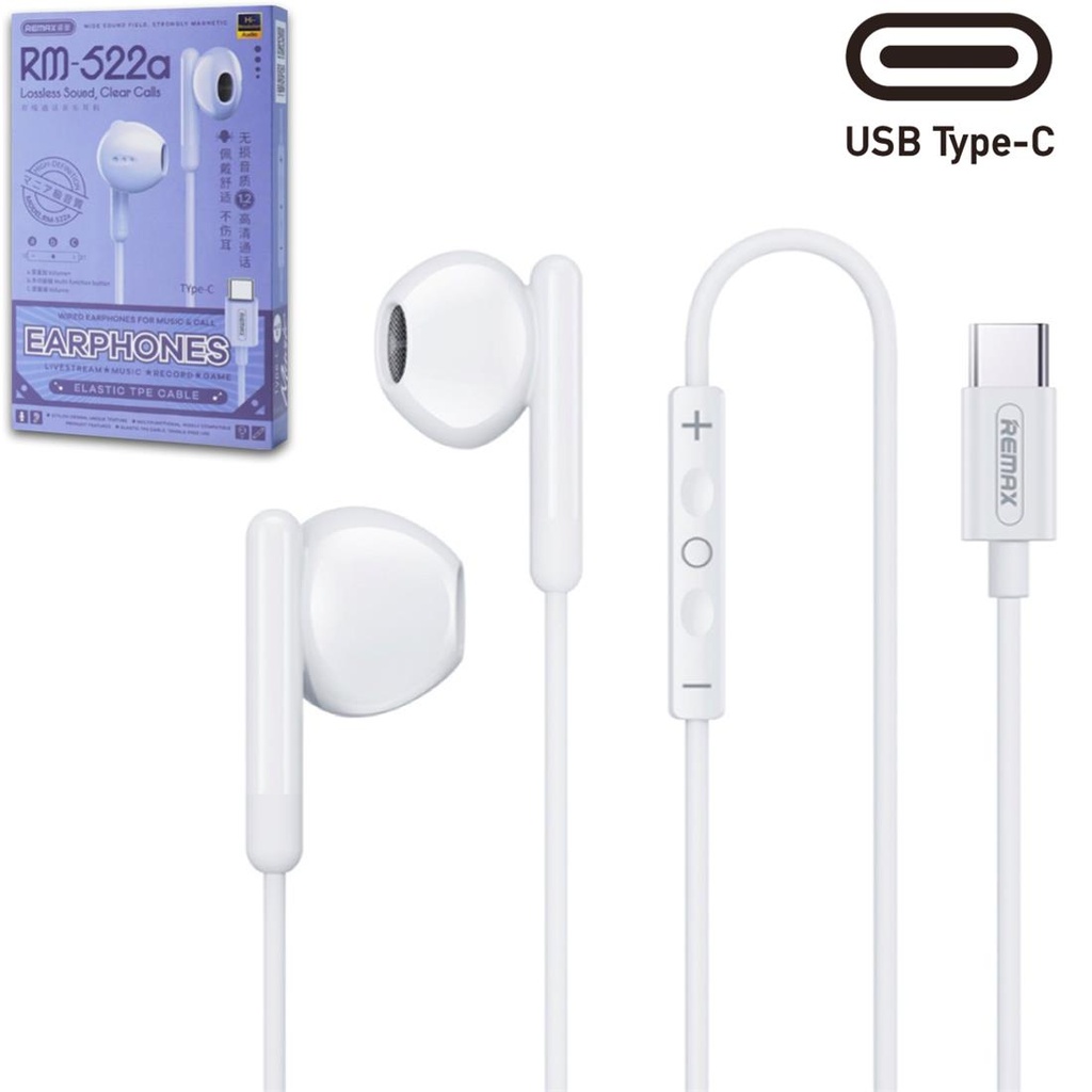 Remax RM-522a Auricular con cable USB-C Blanco