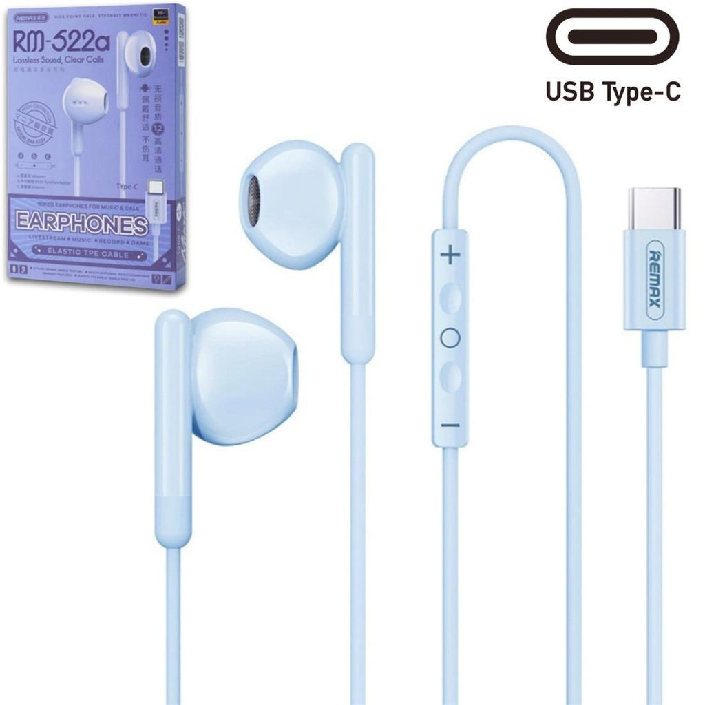 Remax RM-522a Remax RM-522a Auricular con cable USB-C Azul