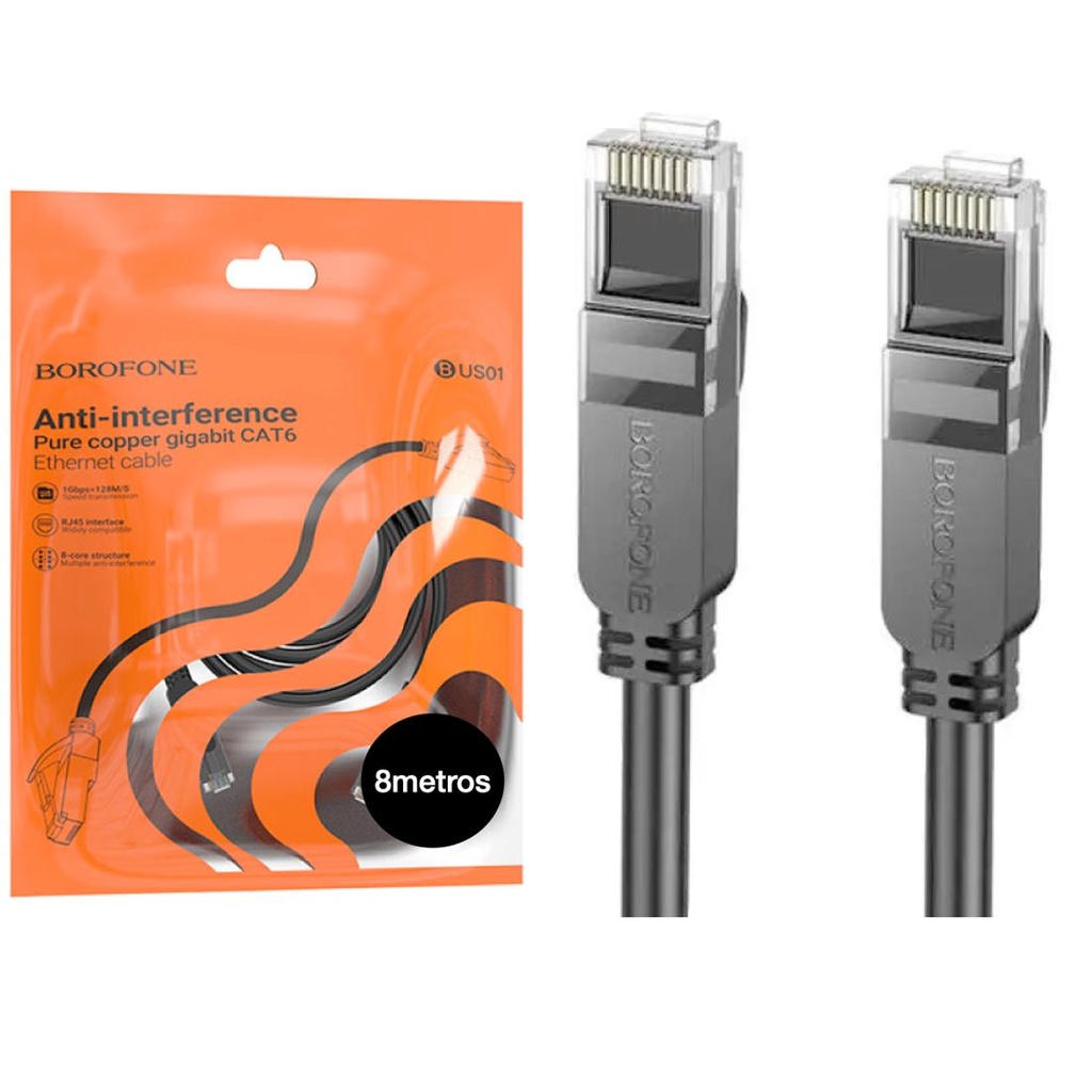 Borofone BUS01 Cable Ethernet Gigabit Cat. 6 8 metros Negro