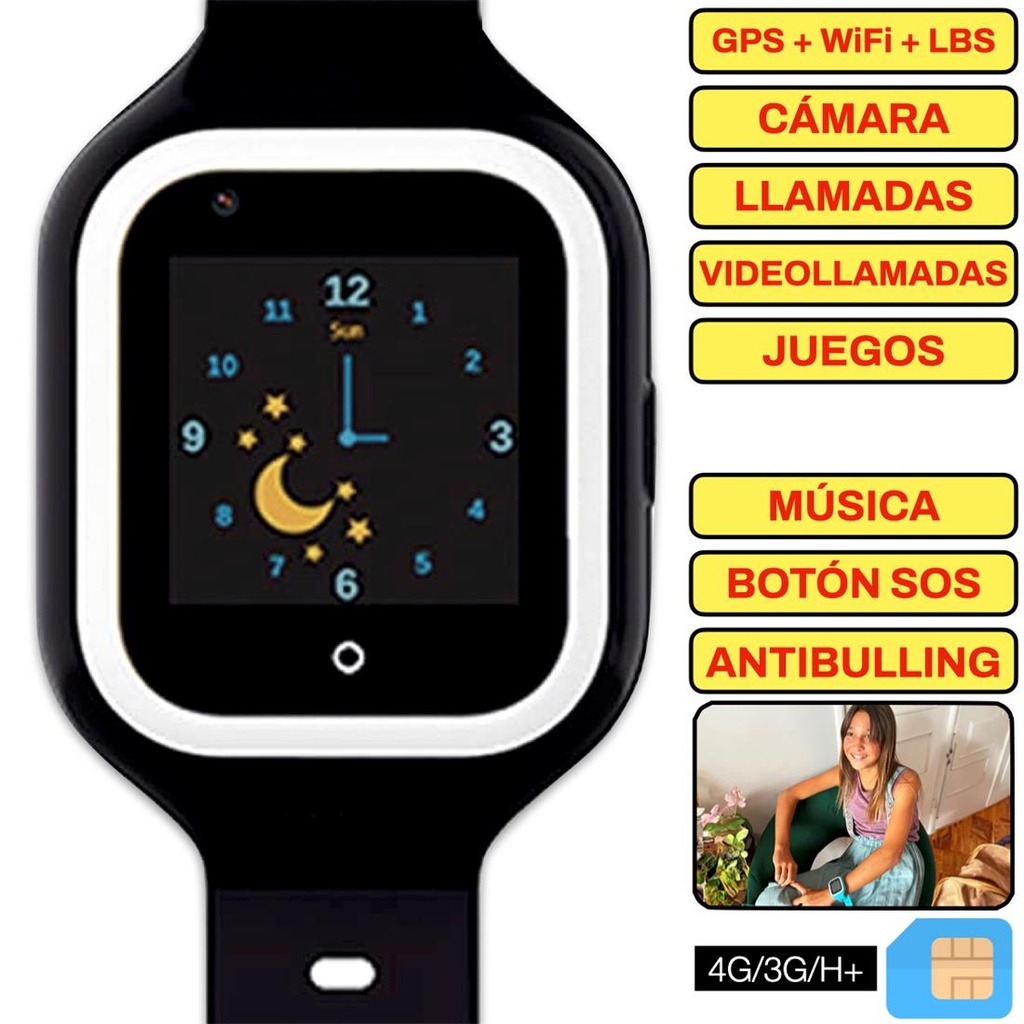 SaveFamily Reloj Iconic Plus 4G Negro - Reloj con Localizador