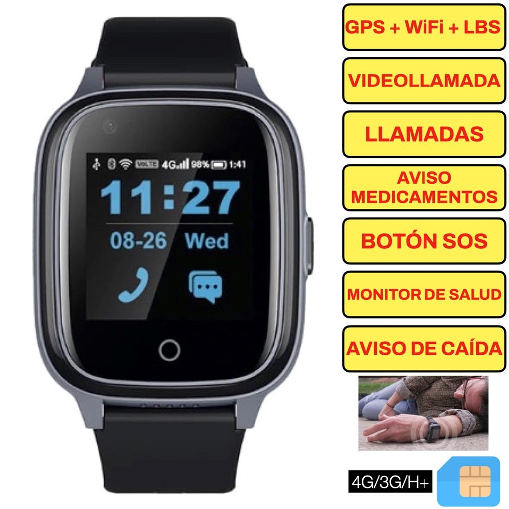 SaveFamily Senior Reloj para Mayores con 4G y Tensiómetro Negro - Reloj con Localizador