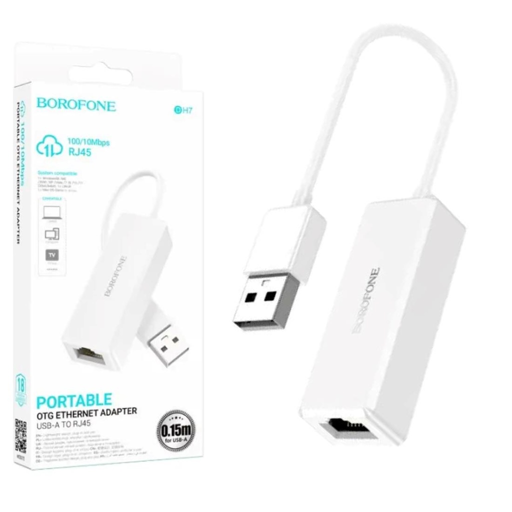 Borofone DH7 Adaptador USB-A a RJ45 Ethernet 100 Mbps Blanco