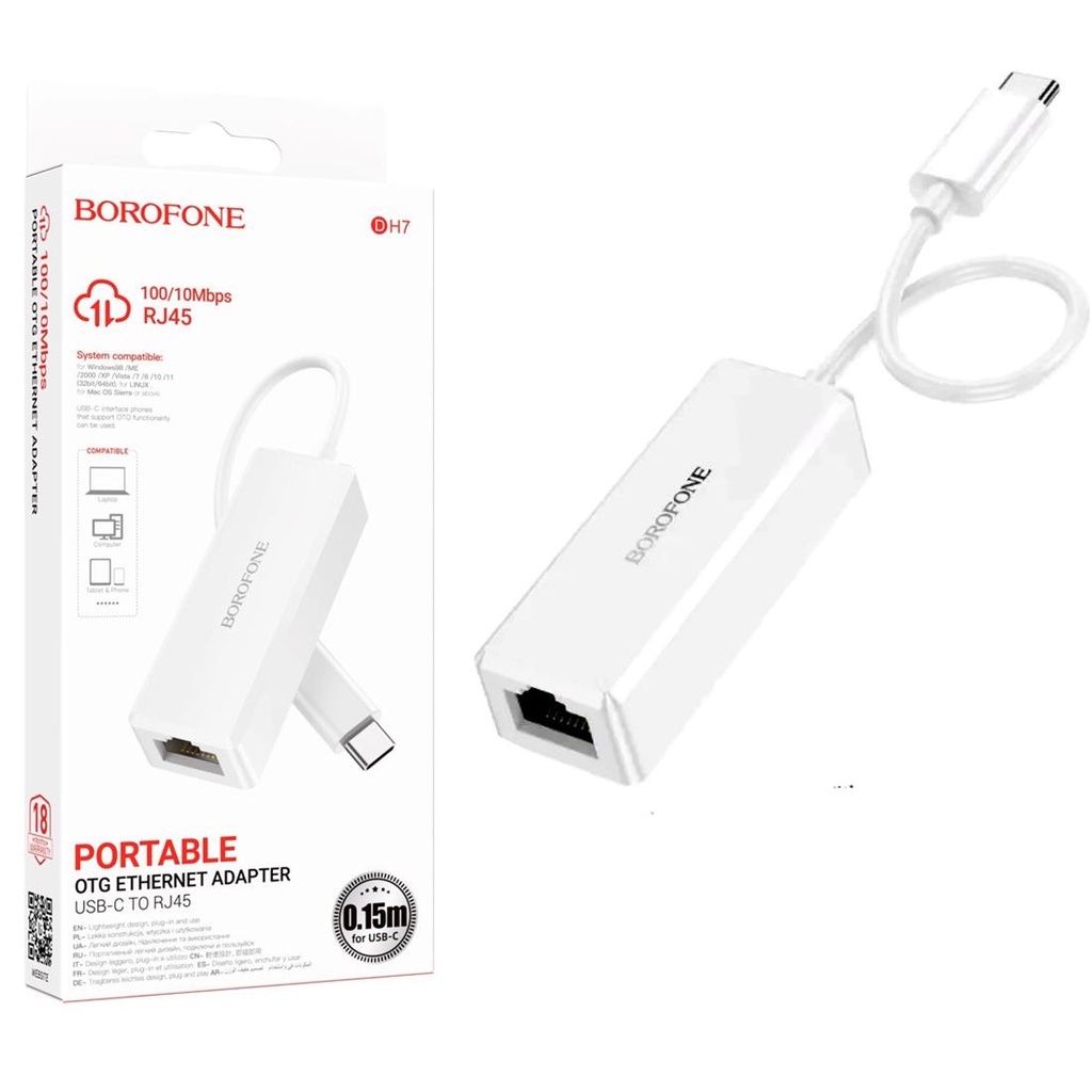 Borofone DH7 Adaptador USB-C a RJ45 Ethernet 100 Mbps Blanco