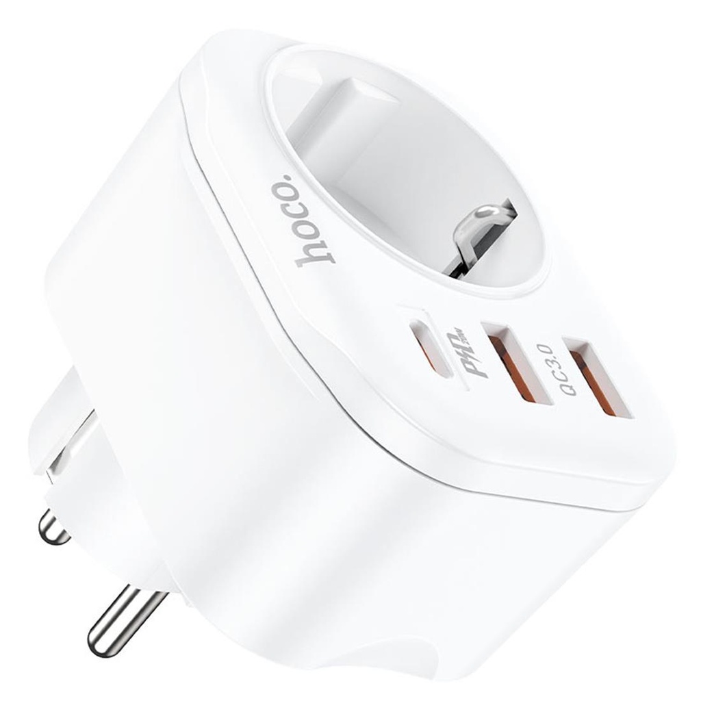 Hoco NS3 Enchufe 1 Toma + 2 USB 18W + 1 USB 20W Blanco