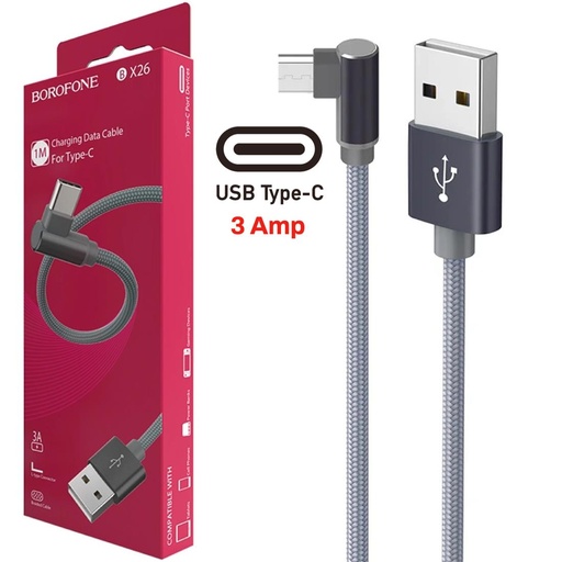 [4040300629] Cable USB a USB-C 1 metro 3 Amp Conexión 90º  Borofone BX26 Gris Metal