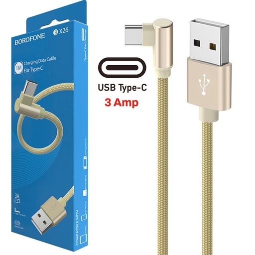 [4040300628] Cable USB a USB-C 1 metro 3 Amp Conexión 90º  Borofone BX26 Oro