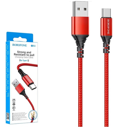 [4040300512] Cable USB a USB-C 1 metros 2.4Amp Borofone BX54 Ultra Bright Rojo