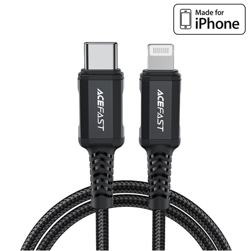 [4040300677] Cable USB-C a Lightning 1.8 metros 30W Acefast C4-01 Reforzado Negro