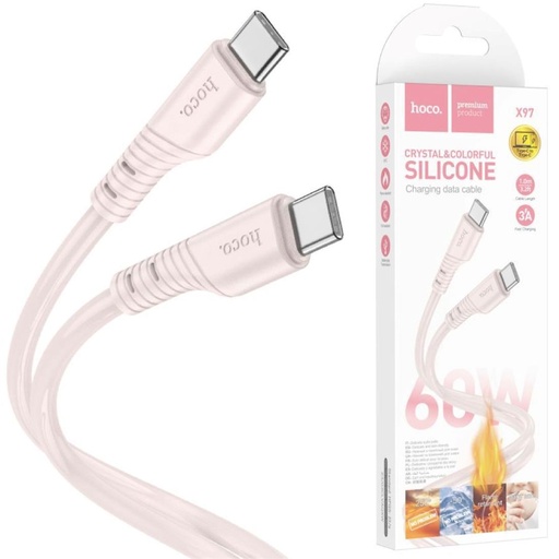 [4040300836] Cable USB-C a USB-C 1 metro 60W Hoco X97 Crystal  Silicona Pink