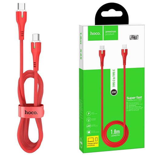 [4040300570] Cable USB-C a USB-C 1.8 Metros 60W Hoco X45 Reforzado Rojo