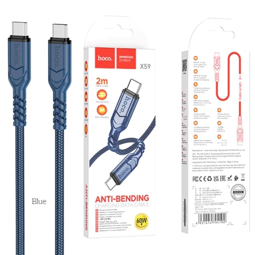 [4040300819] Cable USB-C a USB-C 2 metros 60W Hoco X59 Victory Azul