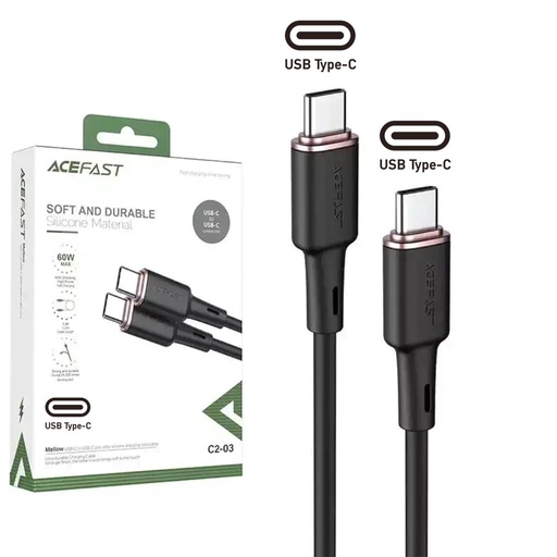 [4040301022] Cable USB-C a USB-C Acefast C2-03 60W Silicona 1.2 metros Negro