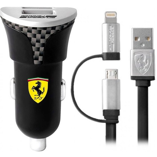 [4040400053] Cargador Coche USB 12-24v 2.4Amp + Lightning Ferrari FEBCCCBUNBK Negro