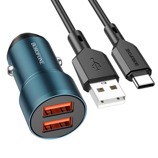 [4040300763] Cargador Coche USB 12v-24v 2.4Amp+ Cable USB-C Borofone BZ19