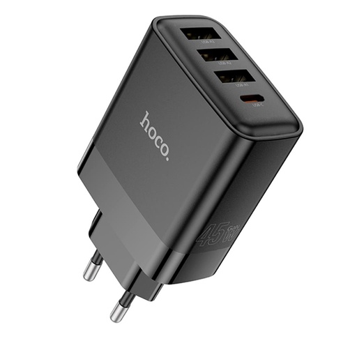 [4040300998] Cargador USB y USB-C 45W Hoco C127A QC 3.0 con 4 Puertos Black