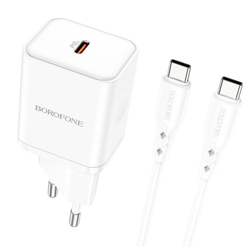 [4040300765] Cargador USB-C 20W+ Cable USB-C- a USB-C Borofone BN6 Blanco