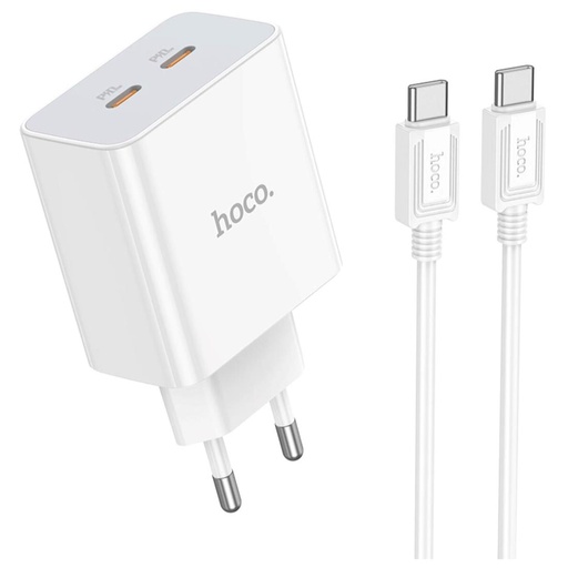 [4040300950] Cargador USB-C 35W x2 + Cable USB-C Hoco C108A Blanco