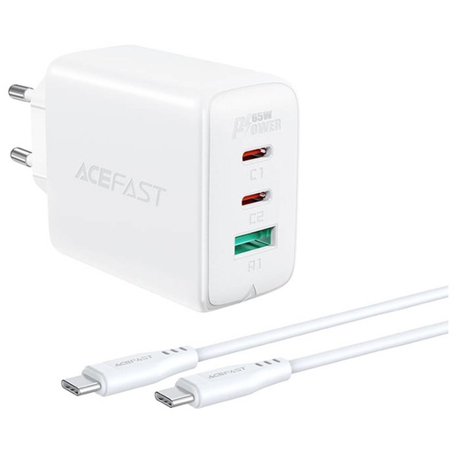 [4040300534] Cargador USB-C Y USB 65W+ Cable USB-C a USB-C Acefast A13 Blanco