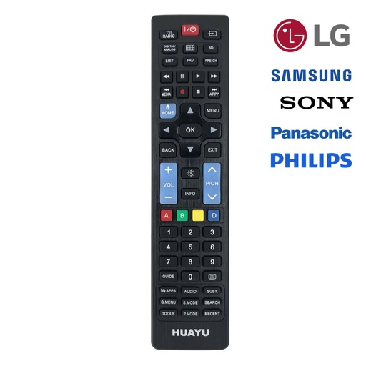 [4050100115] Mando de Repuesto TV HUAYU para LG, Sony, Philips y Panasonic (URC1566)