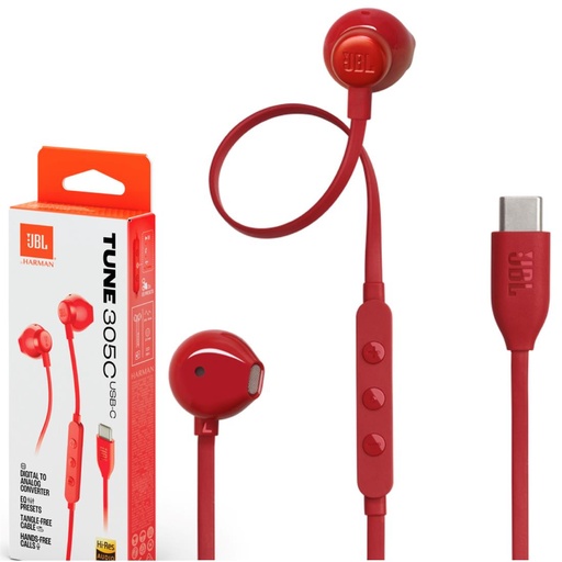 [4010102388] JBL Tune 305C Auricular USB-C con micrófono Rojo