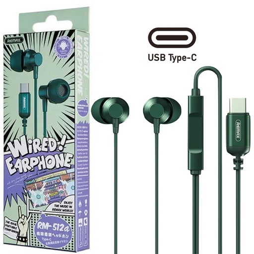 [4010102352] Remax RM-512a Metal Auricular USB-C Digital Green