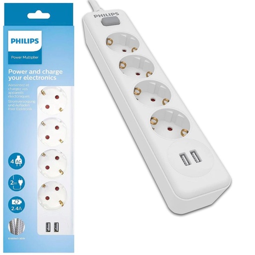 [4030400365] Philips SPN3042WA/19 Regleta 4 Enchufes 2 Usb