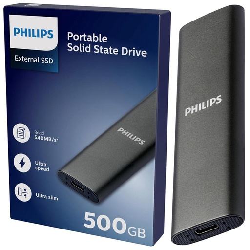 [4030600414] Disco SSD Philips Disco Externo 500GB USB-C/USB 3.0 540MB Ultra Slim Gris