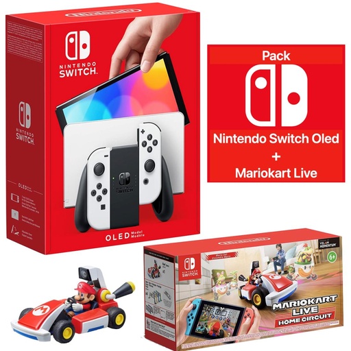 [4060200214] Nintendo Switch Oled Consola Blanca + Juego Nintendo Mario Kart Live: Home Circuit Mario