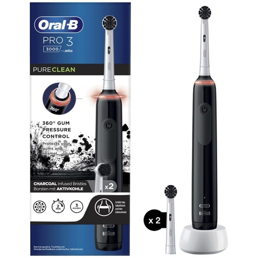 [4071600101] Braun Oral B Cepillo Pro 3 3000 Charcoal+ 2 Recambios  (D505.523.3)