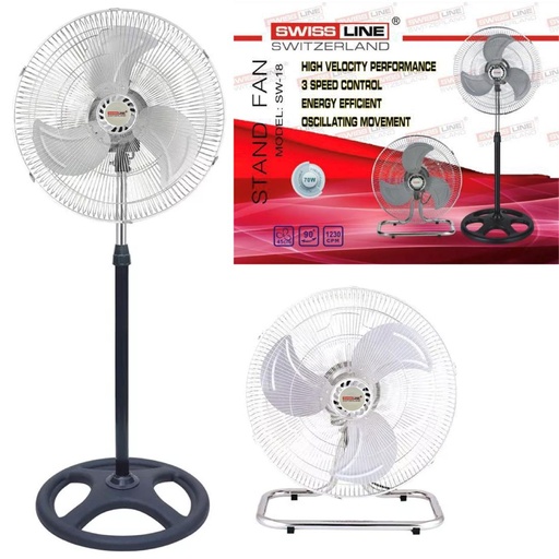 [4070110105] Swiss Line SW-18 Ventilador Industrial de 18" 70W con 3 modos de colocación