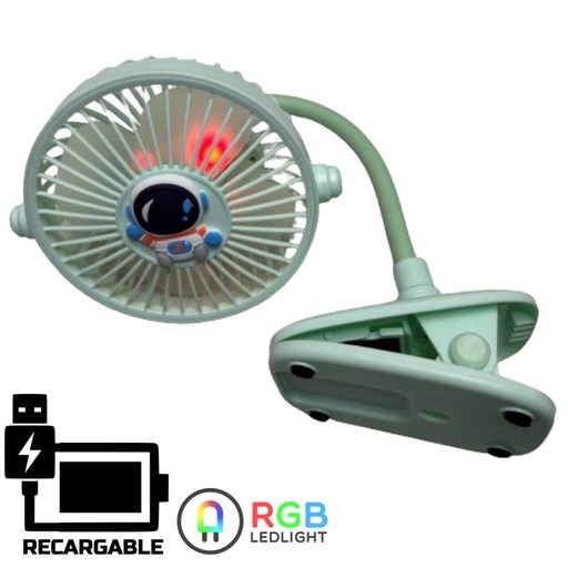 [4070110099] Ventilador BJJ808 Recargable USB con Clip de Ajuste