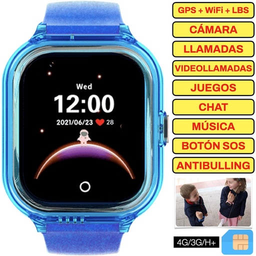 [4000300380] SaveFamily Reloj Enjoy Smartwatch para niños con 4G y GPS Azul - Reloj con Localizador