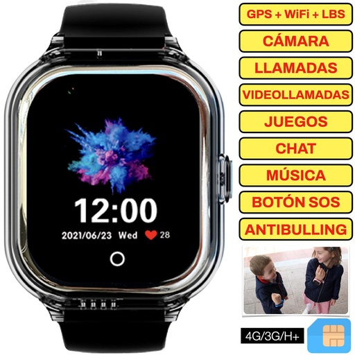 [4000300379] SaveFamily Reloj Enjoy Smartwatch para niños con 4G y GPS Negro - Reloj con Localizador