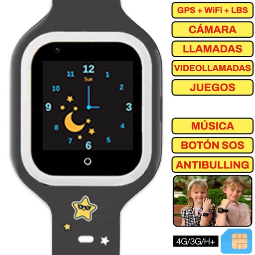 [4000300284] SaveFamily Reloj Iconic 4G Plus Kids Wonderful Negro - Reloj con Localizador