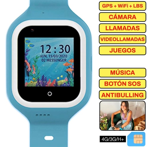 [4000300209] SaveFamily Reloj Iconic Plus 4G Azul - Reloj con Localizador